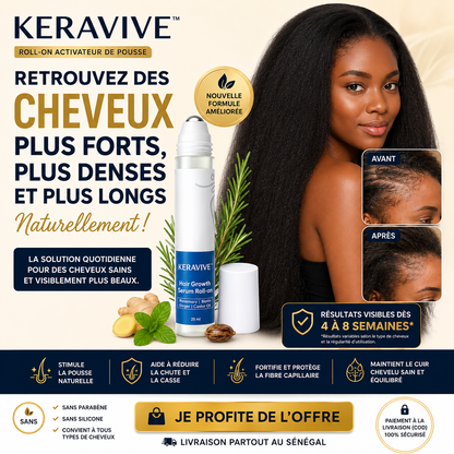 Découvrez KERAVIVE™, le roll-on capillaire conçu pour prendre soin de votre cuir chevelu et fortifier vos cheveux dès la racine.