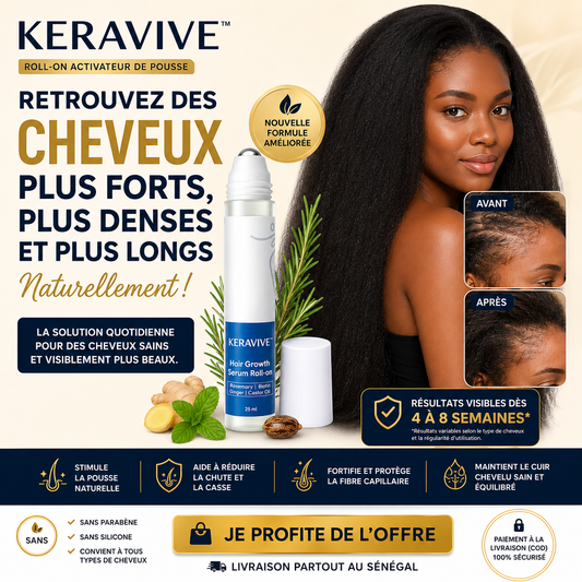 Découvrez KERAVIVE™, le roll-on capillaire conçu pour prendre soin de votre cuir chevelu et fortifier vos cheveux dès la racine.