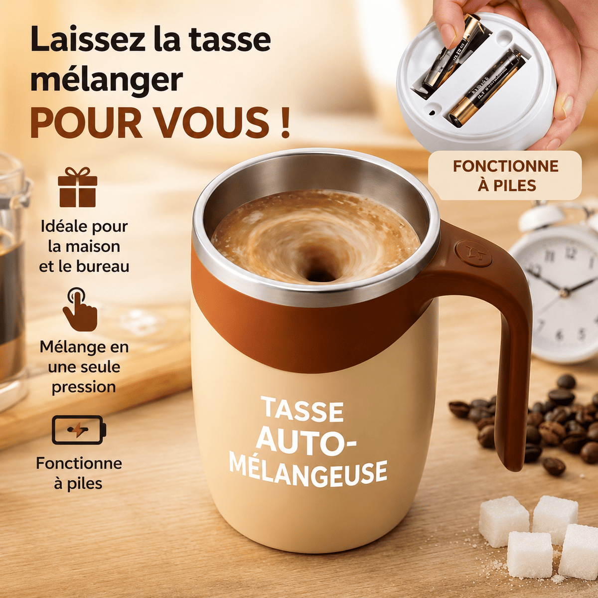 ☕ Découvrez TurboMug™, la tasse intelligente qui mélange votre café automatiquement en une simple pression.
